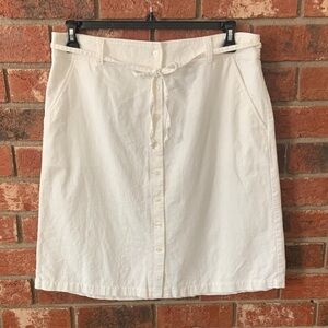 Eddie Bauer Women's White Linen Cotton Button-Front Skirt